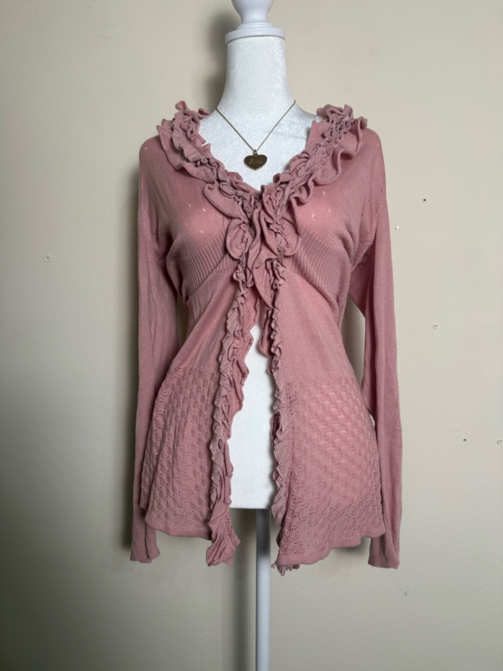 Cupio Dusty Rose Ruffle-Trim Open Cardigan